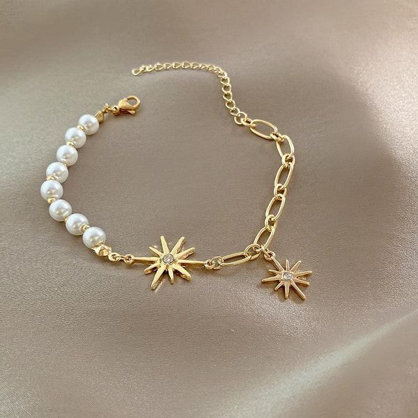 

charm bracelets lovoacc classic simulation pearl beaded asymmetric for women girls gold color shiny rhinestone star, Golden;silver