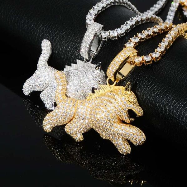 

iced out cubic zircon bling wolf animal necklace & pendant men women hip hop rock jewelry cz necklaces for gifts, Silver