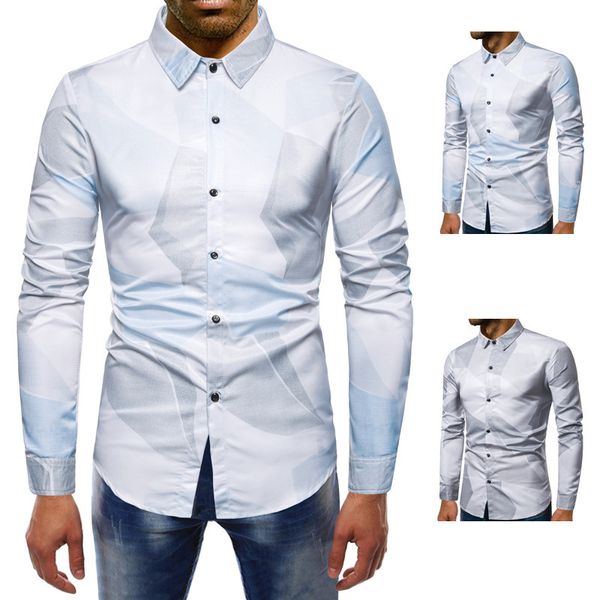 

men's shirts 2021 ummer peronality blo printed long leeve lapel caual, White;black