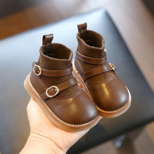 

boots autumn winter baby fashion solid color shoes princess short little girl black brown beige, Black;grey