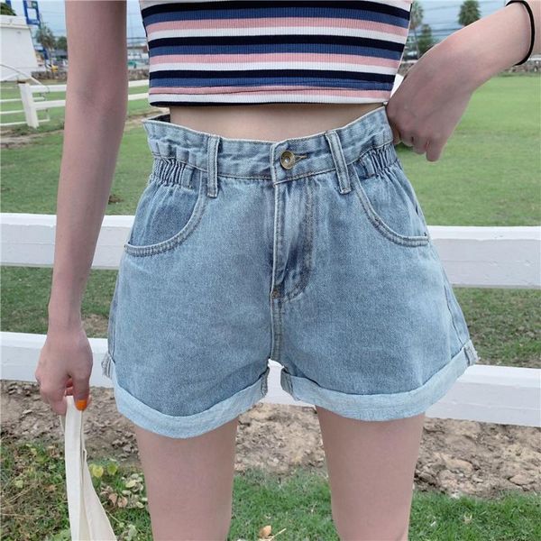 

women's jeans high-waist denim shorts summer women large size elastic waist wide-leg short casual female multi-size s-5xl, Blue