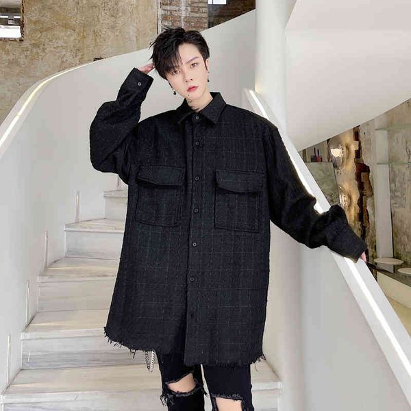 

men's casual shirts autumn broken edge men vintage loose long sleeve thick style coat women oversize jacket o6km, White;black