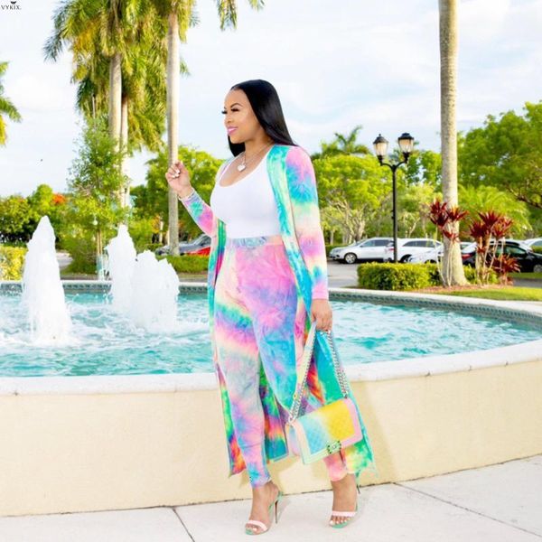 

two piece dress plus size tracksuit women set matching tie dye printed 2 long cardigan pants club outfits sn30, White