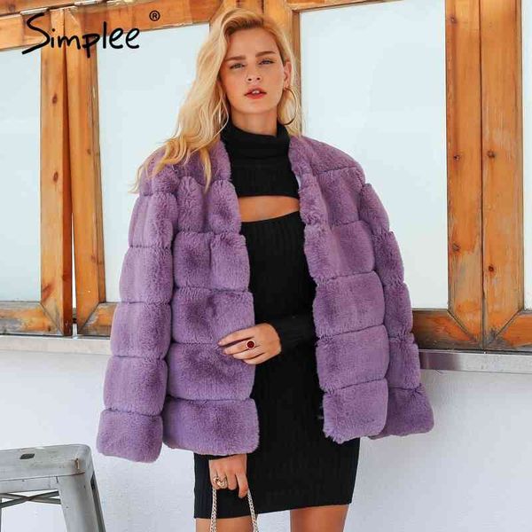 Plus Size Mulheres Fluffy Faux Fur Elegante Grosso Quente Outwear Casaco Casaco Outono Inverno Casual Party Overcoat 210414