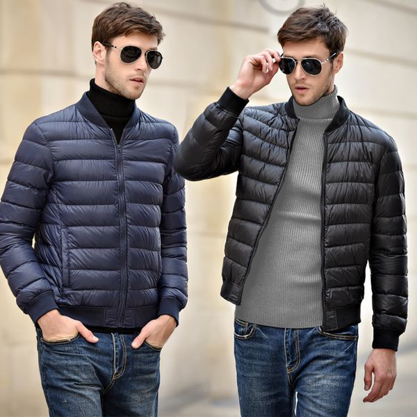 

sanishroly new autumn winter men's thin down coat ultra light white duck parka jacket male short baseball outwear s512, Black