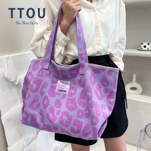 

evening bags fashion women pink leopard pattern shoulder bag eco friendly canvas shopping casual ladies large capacity tote travel