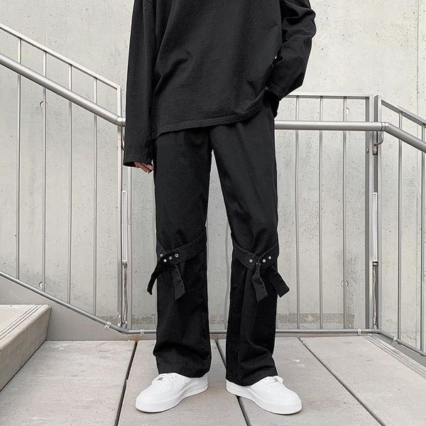 

men's jogging pants letter printing zipper opening men casual with small feet lace overalls xxl, Black