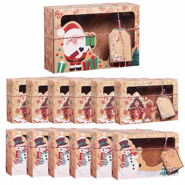 

gift wrap 12pcs kraft paper packaging boxes christmas party candy box cookie year transparent bag