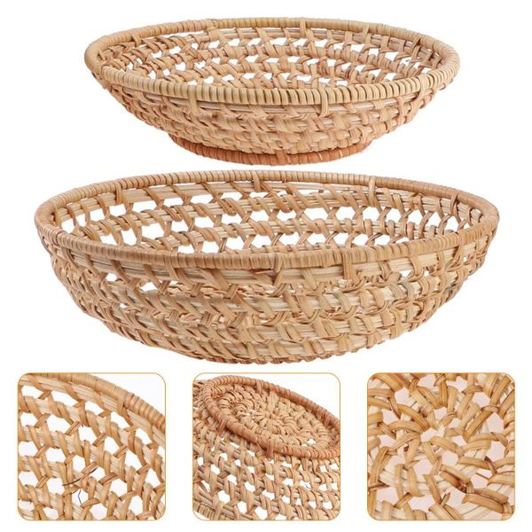 

2pcs practical rattan woven fruit plates snack trays deskservice storage baskets