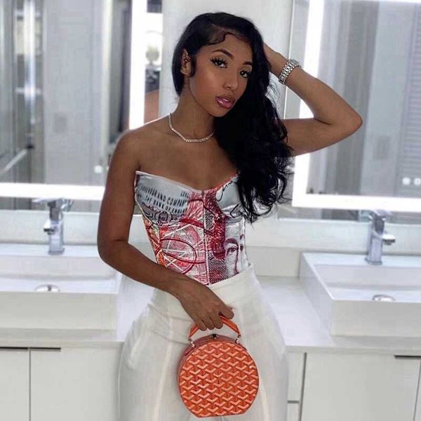 

dollar money print club party women vintage clothes slim crop tank gothic corset to wear out 2021, Black;white