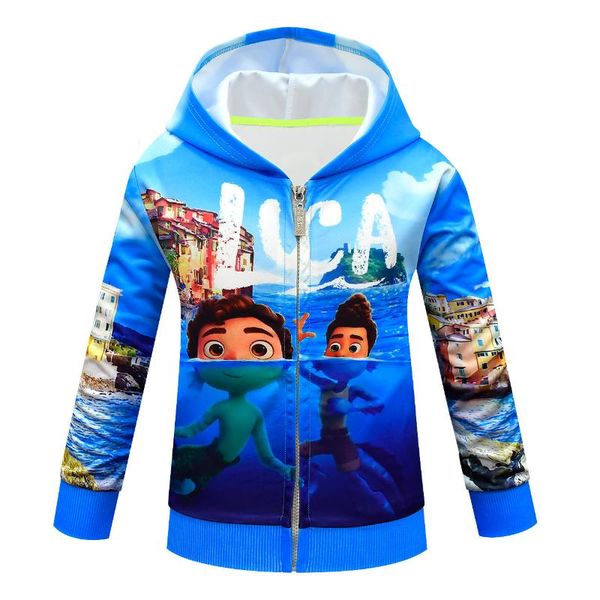 

jackets drop ship autumn spring children's cartoon luca jacket boys girls baby outing clothes outwear hoodie zipper shirt, Blue;gray