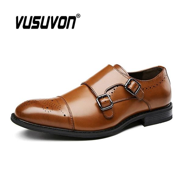 

dress shoes 2021 men genuine leather casual business office comfortable classic double monk strap formal, Black