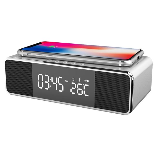 

new products 2021 bluetooth speaker with 10w fast wireless charging min portable handwith alarm clock fm radio