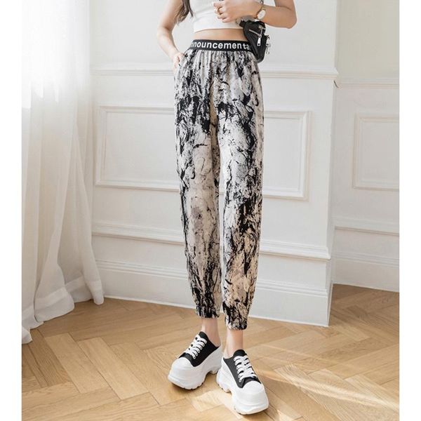 

women's pants & capris y2k women 2021 chifffon harajuku leopard print streetwear cotton korean fashion trouser suits for pantalones, Black;white