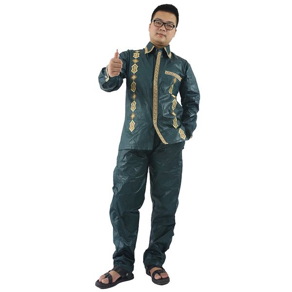 

2021africa men bazin riche suits dashiki and pant 2 pieces set african long sleeves shirt mens african traditional clothing, Red