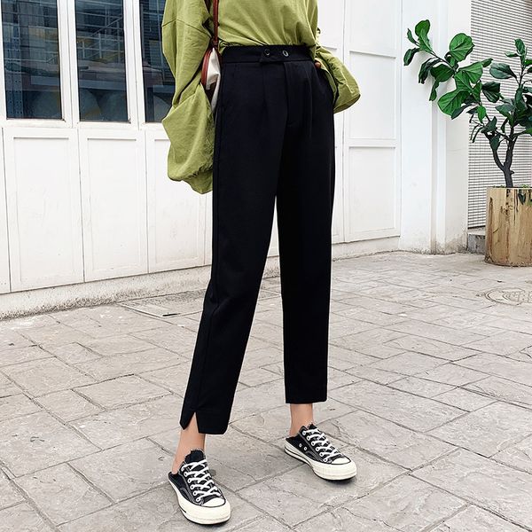 

s-3xl ol office style suits pants women straight pants casual ankle-length black trouser female plus size trouser elegant ladies 210416, Black;white