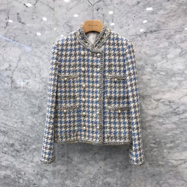 

women's jackets [ewq] blazer korea loose o-neck double pearl breasted long sleeve plaid jacket coat female fashion 2021 16e4936, Black;brown