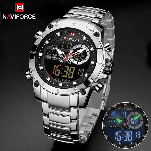 

relogio masculino naviforce brand men watches fashion luxury quartz watch mens military chronograph sports wristwatch clock, Silver