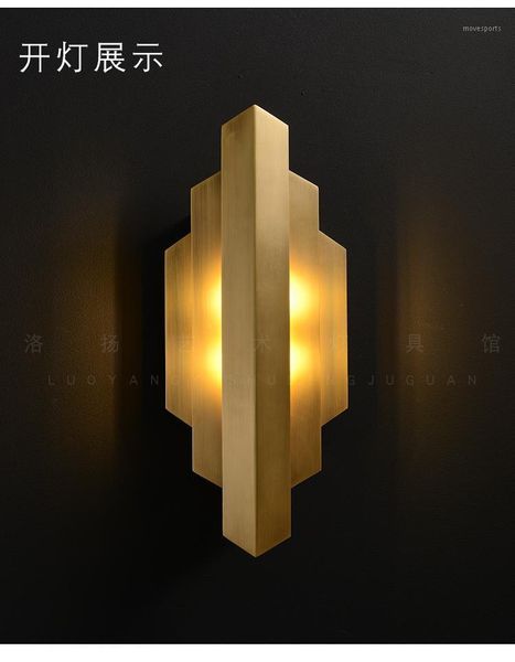 

wall lamp postmodern all-copper light luxury living room background stairwell aisle exhibition hall bedroom bedside1