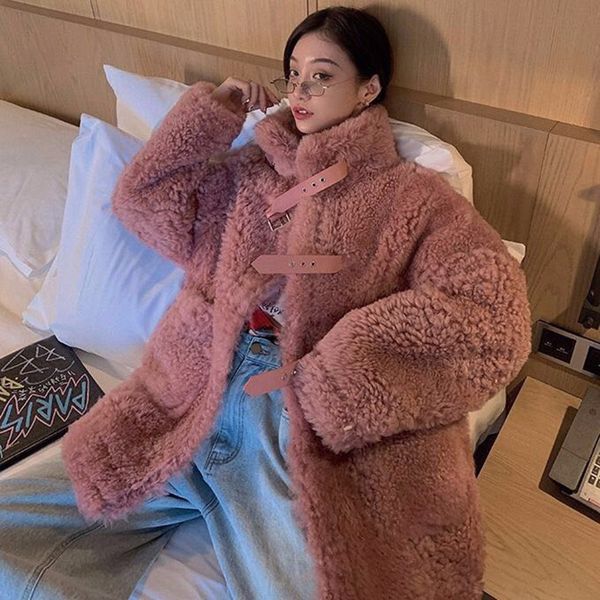 

philosophy women casual thick outwear long faux lamb jacket loose winterwomen black fur coat 2021