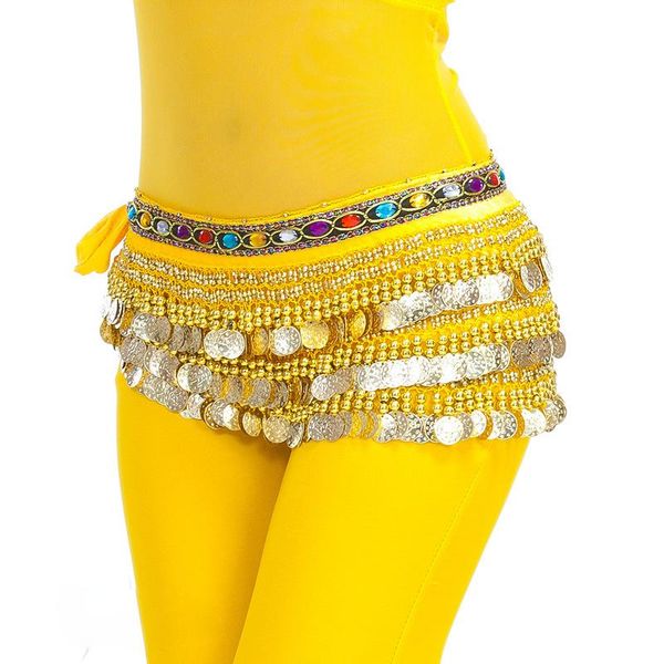 

dancewear women practice clothing triangle hip scarf colorful rhinestone adjustable fit 300 gold coins belly dance stage wear, Black;red