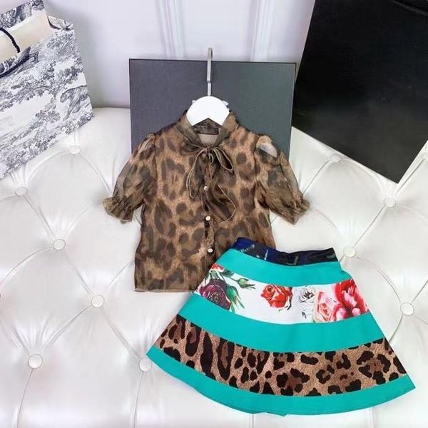 

clothing sets 2021 summer leopard +skirt girls set for party wear 100-150cm, White