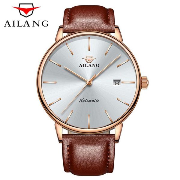 

wristwatches ailang watch men's automatic mechanical deep waterproof stainless steel business, Slivery;brown