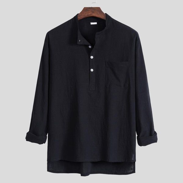 

men's casual shirts fashion men cotton button pockets solid color lapel camisa masculina long sleeve blouse autumn streetwear, White;black