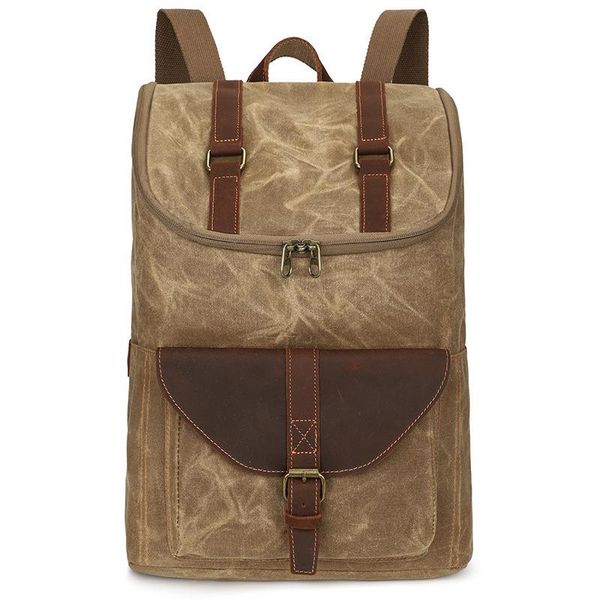 

backpack retro american waterproof oil wax canvas knapsack computer travel school bags outdoor mountaineering bag hiking