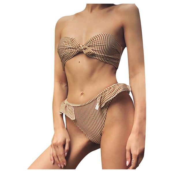 

women's swimwear women bikini set print pleated push-up padded up soft bag split swimsuit vintage beach suit biquini, White;black