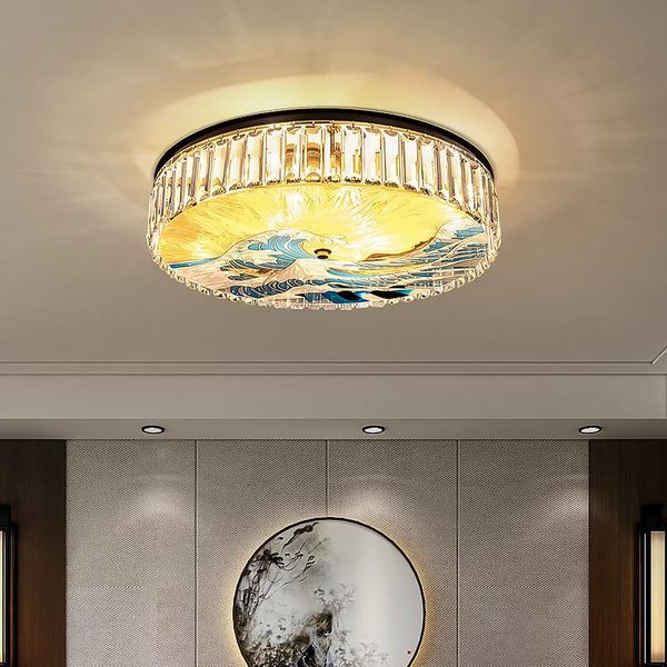 

ceiling lights fkl modern copper light luxury crystal lamp chinese enamel color round bedroom study
