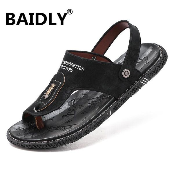 

sandals man summer ouitdoor leather beach casual male fisherman walking shoes comfortable slippers, Black