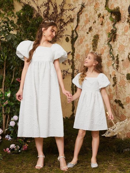 

girls puff sleeve fit and flare dress she, Red;yellow