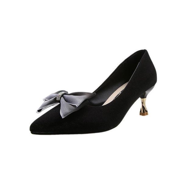 

dress shoes 2021 autumn women's pumps slip-on solid shallow butterfly-knot pointed toe fashion elegant high heels thin all-match, Black