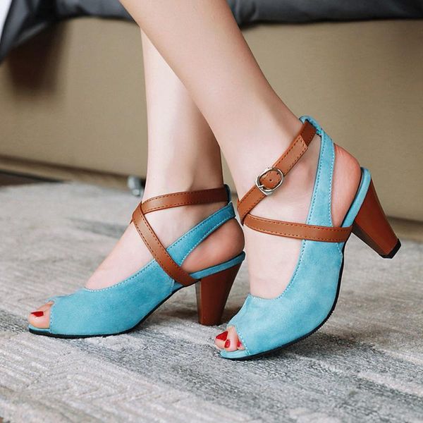 

buckle strap sandal for woman summer casual fish mouth shoes high heels arrival women's footwear 2021 sandals, Black