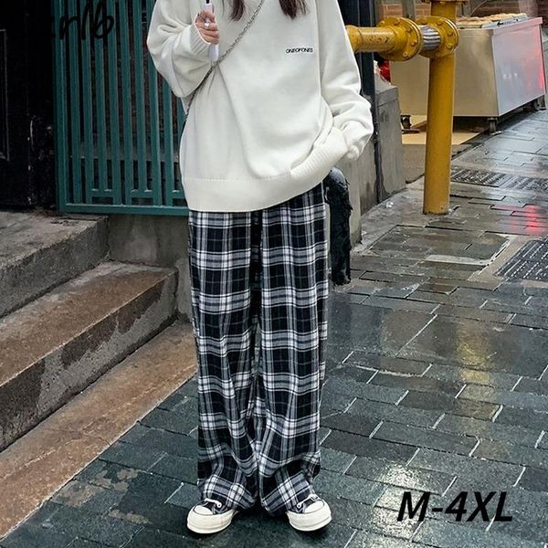 

women's pants & capris women plus size trendy wide leg trousers full length tender casual mopping plaid all-match minimalist baggy stre, Black;white