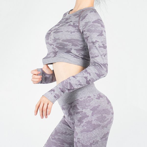 

winter autumn yoga and suit women's long sleeve high waist hip lifting sports tights pants, Gray