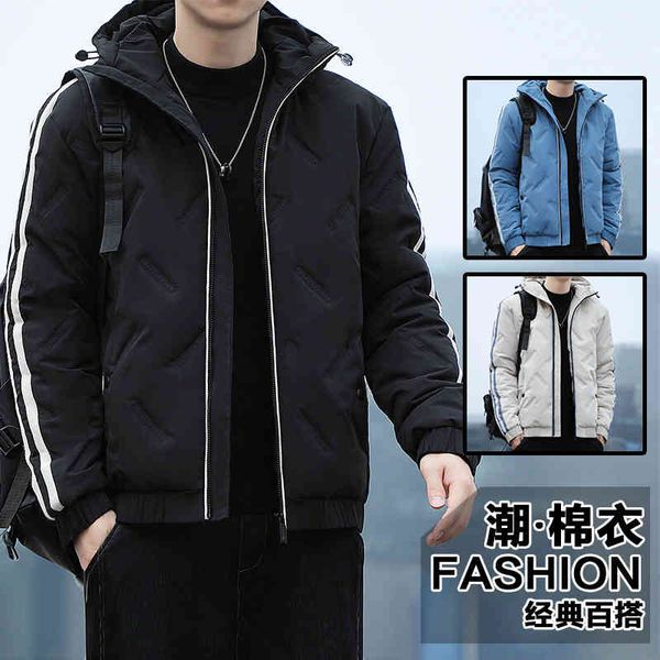 

temperament down men 2021 winter korean fashion youth hooded men's cotton padded et warm, Black