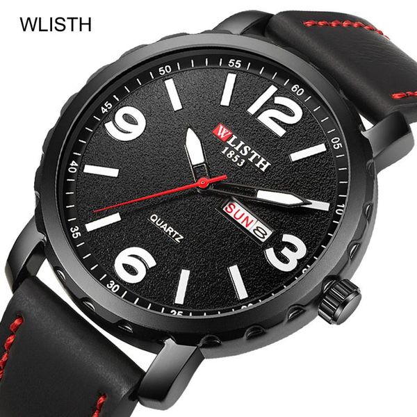 Relógios de pulso militar relógio digital mãos luminosas de couro água impermeável Quartzo Calendário duplo marca de moda casual homens