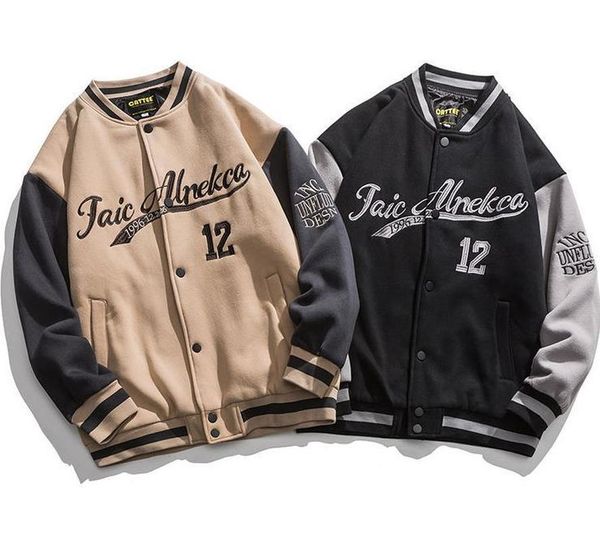 

men's jackets 2021 hip-hop baseball jacket big letters embroidery patchwork korean streetwear college rock japanese fashion, Black;brown