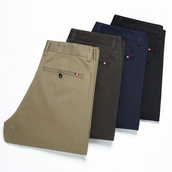 

men's pants 4 colors business regular fit casual 2021 autumn stretch cotton straight-leg trousers male brand clothing, Black