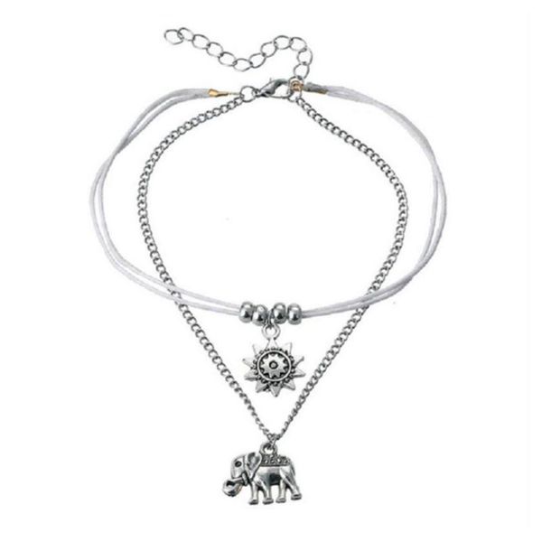 

anklets bohemian vintage double layer silver alloy sun pendant anklet boho beach women girl party gift fashion, Red;blue