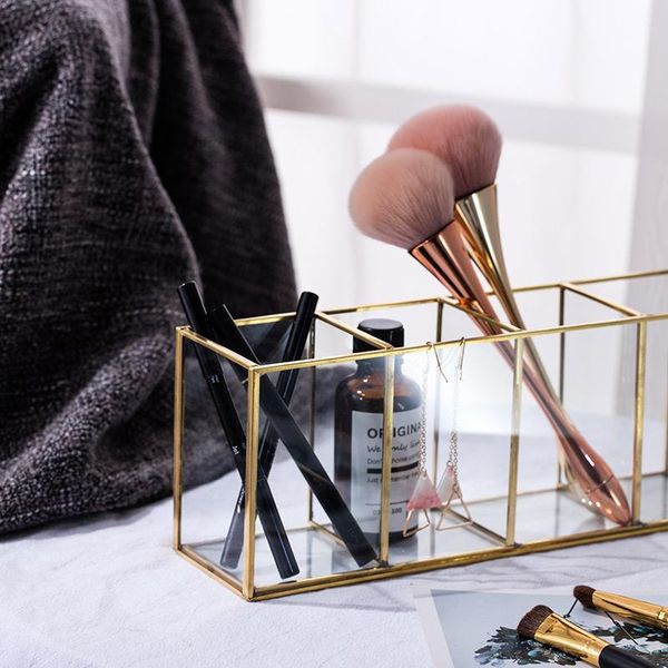 

bathroom storage & organization luxury clear glass makeup box cosmetic brushes organizer pencil lipstick holder tools case