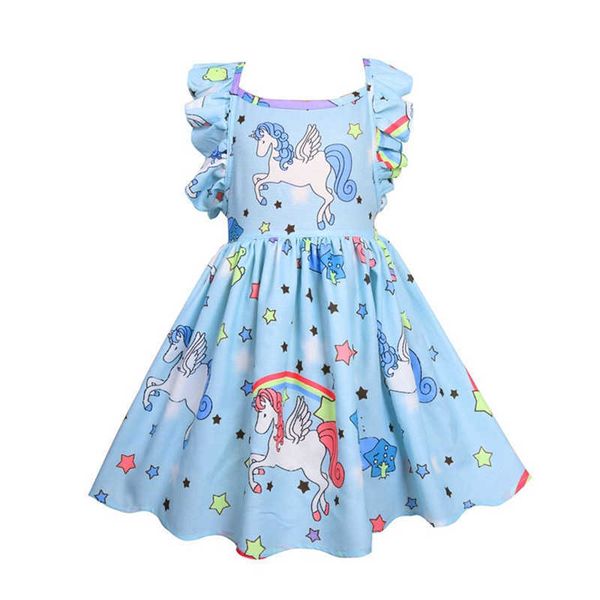 

baby unicorn dresses princess party girls costume summer children unicorn kids clothing sleeveless dress 210529, Red;yellow