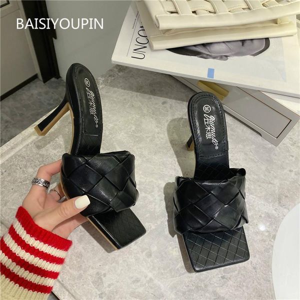 

slippers women summer pumps slides party good-quality high heels solid fitting room outside ladies shallow female slipper, Black