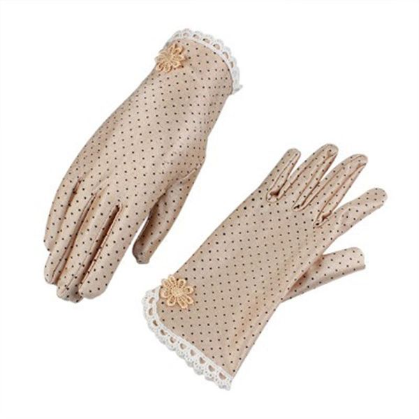 

five fingers gloves fashion thin dot summer anti-skid sun lace patchwork for women protection driving short, Blue;gray