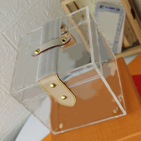 

organic box bag cosmetic women crossbody bags transparent glass founder white letters silk scarf with gift package