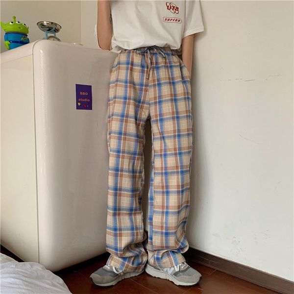 

vintage plaid patchwork pants harajuku woman trousers elastics high waist sweatpants jogger pantalones clothes streetwear cargo women's, Black;white