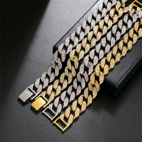 

link, chain hiphop bling pave rhinestone bracelet for copper cuban party jewelry gifts, Black