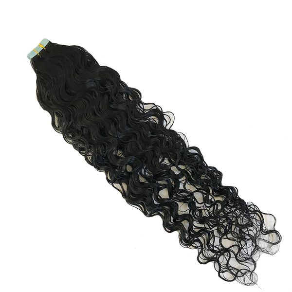 

brazilian long wavy 26inch tape in hair extensions 100% pure color human hairs skin wefts 40pcs for women, Black